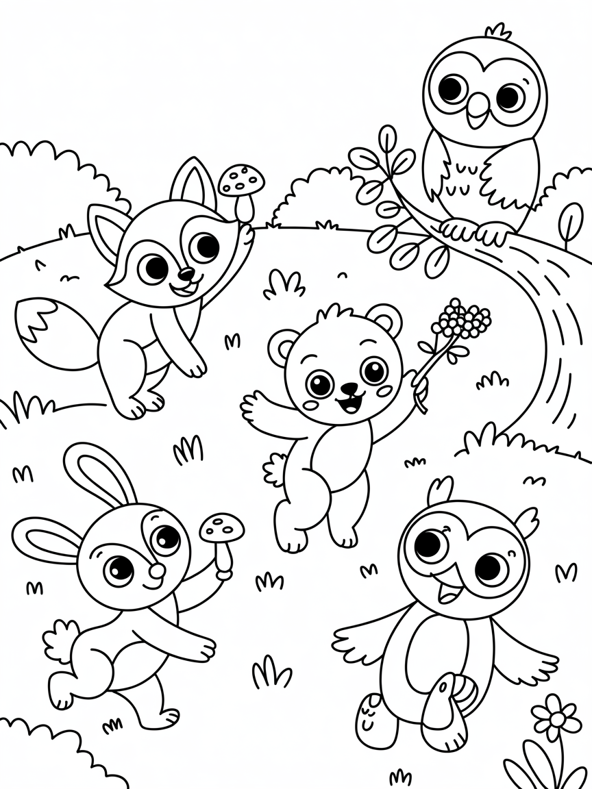 Woodland cute - Free Coloring Page