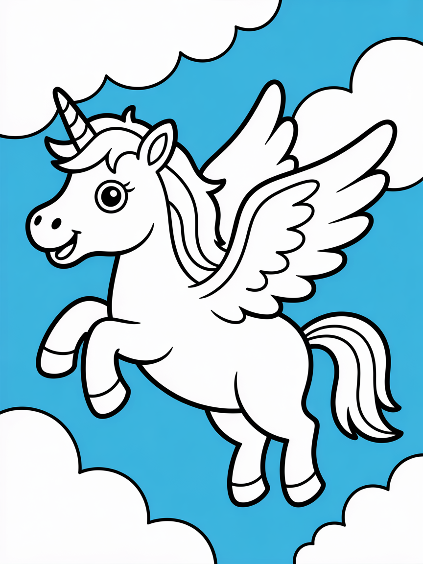 Flying unicorn - Free Coloring Page