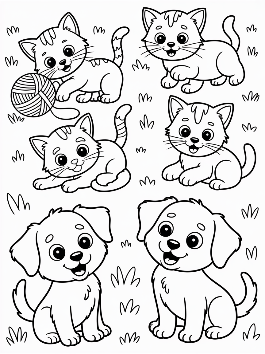 Kitties and doggos - Free Coloring Page