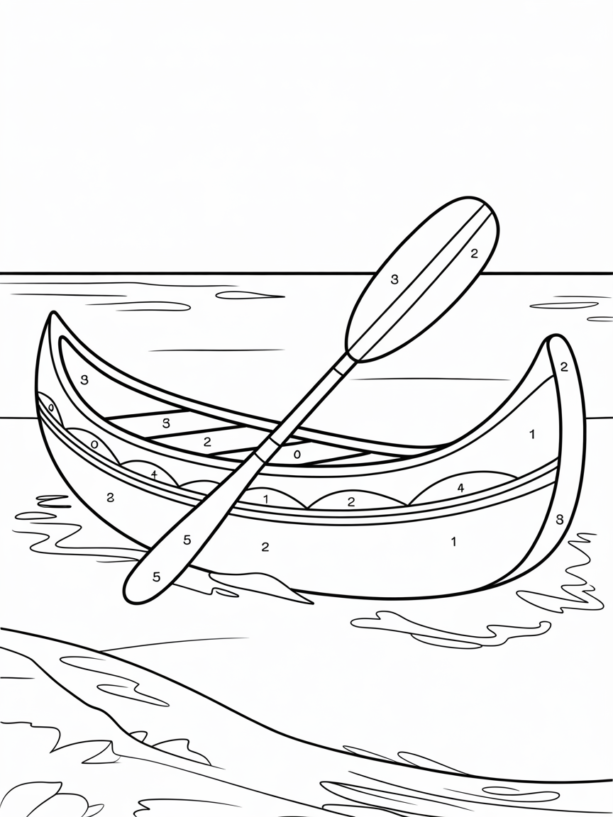 Produce a color by number picture of a big canoe like the Moana movie suited for grade 1 students. This is the assigned colors per number. 1. red 2.orange 3.yellow 4. green 5.blue 6. violet 7.pink 8.black 9.white Please make sure that the colors assigned in the picture is suited for its color - Free Coloring Page