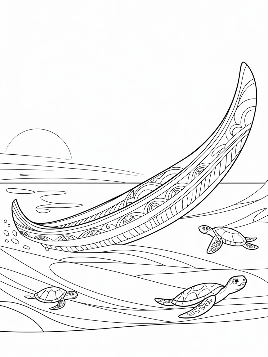 Produce a color by number picture of a big canoe like the Moana movie suited for grade 4students. This is the assigned colors per number. 1. red 2.orange 3.yellow 4. green 5.blue 6. violet 7.pink 8.black 9.white Please make sure that the colors assigned in the picture is suited for its color - Free Coloring Page