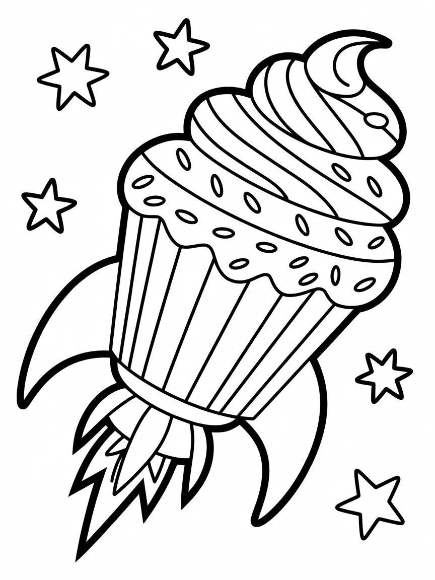 Spaceship shaped like a giant cupcake - Free Coloring Page