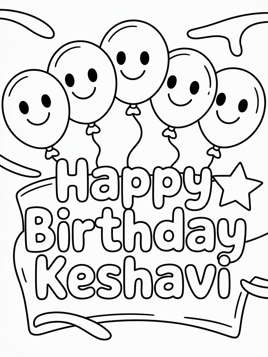 Happy Birthday Keshavi - Free Coloring Page