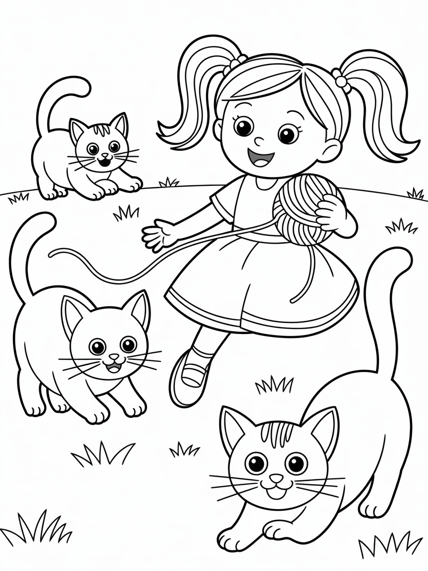 I want a picture of my daughter with some cats - Free Coloring Page