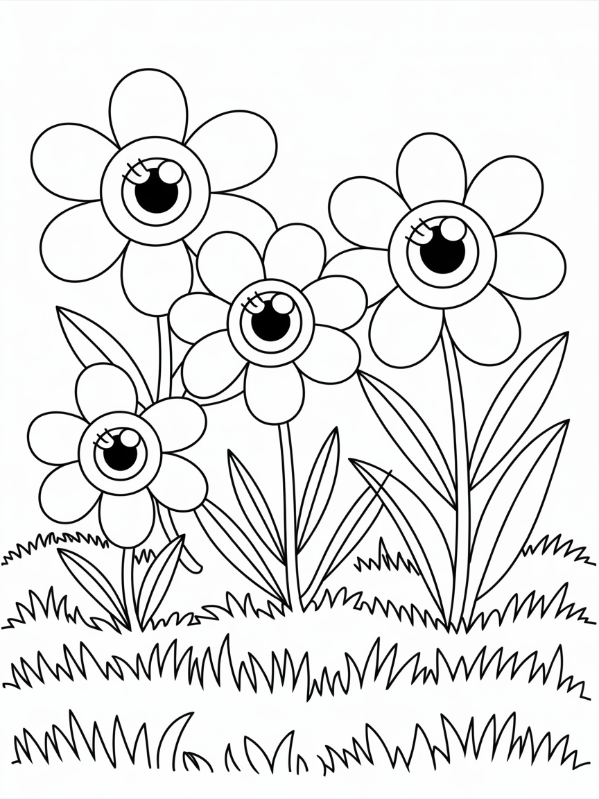 Eye flowers - Free Coloring Page