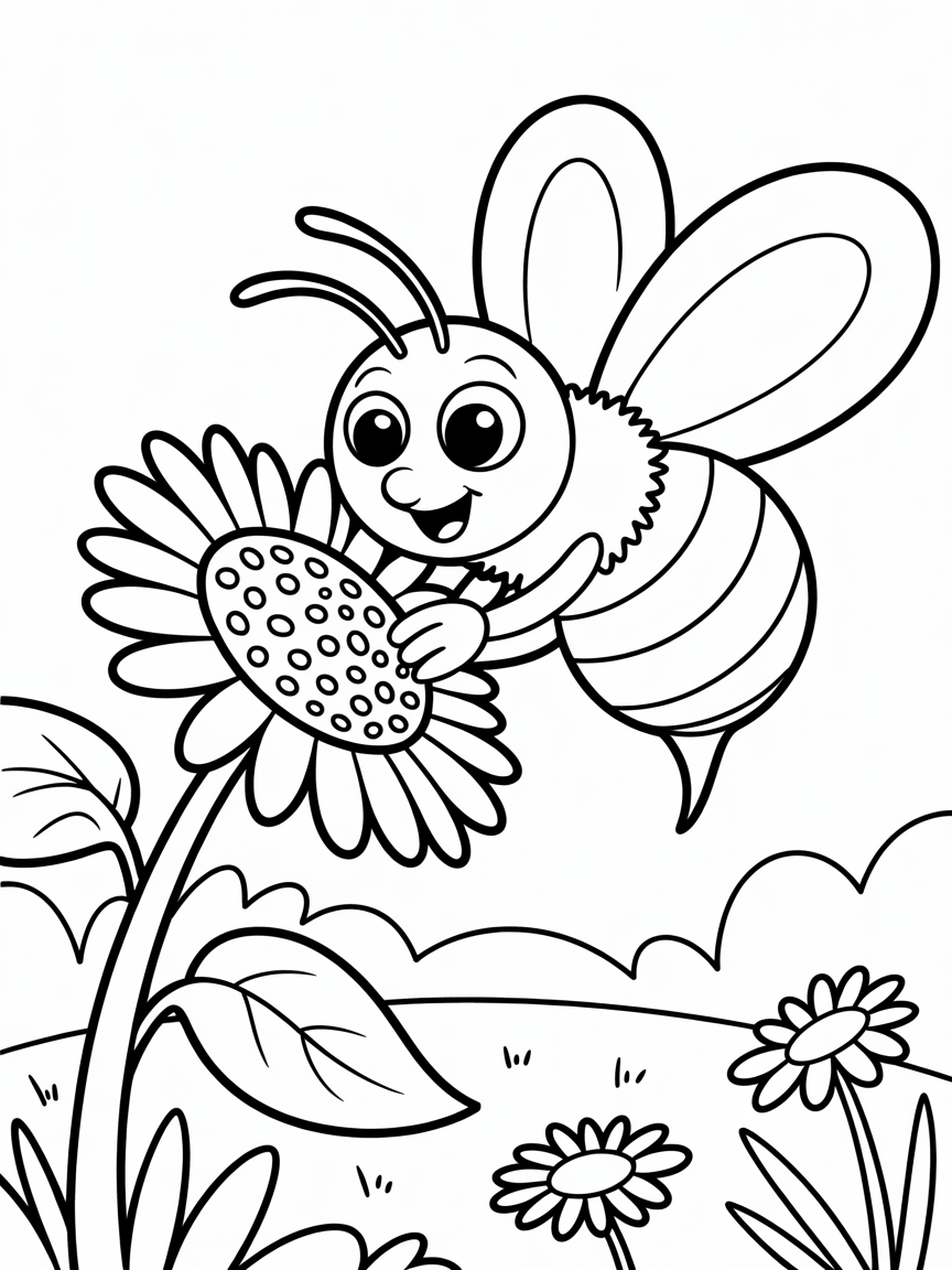 A friendly bee making honey - Free Coloring Page