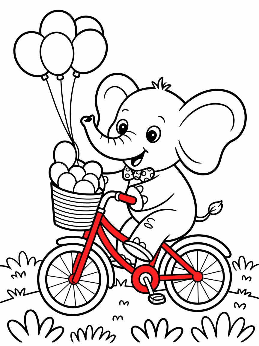 an elephant on a bike - Free Coloring Page