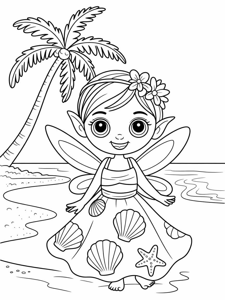 Tropical beach fairy - Free Coloring Page