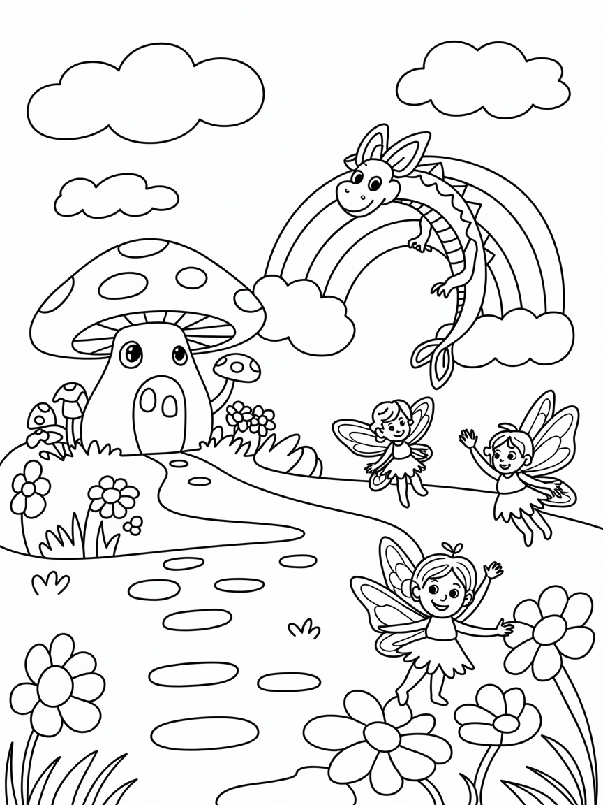 Whimsical fairy land - Free Coloring Page