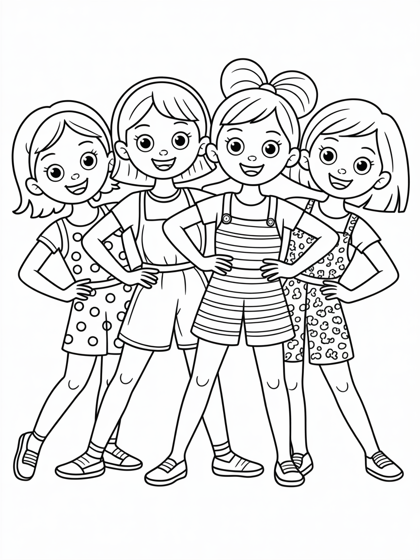Fashion models with fashionable outfits - Free Coloring Page