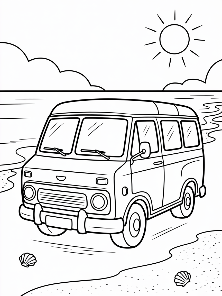 Bedford van at the coast - Free Coloring Page