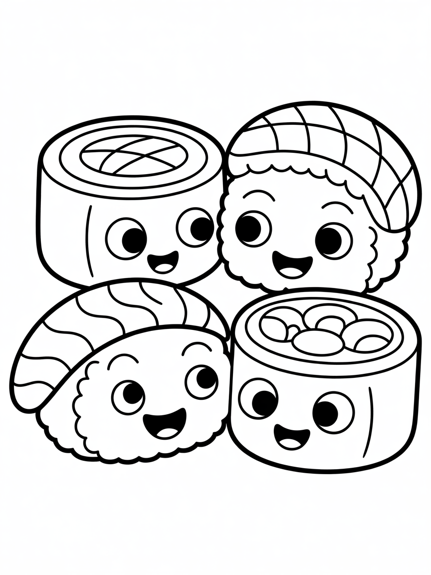 Sushi characters - Free Coloring Page