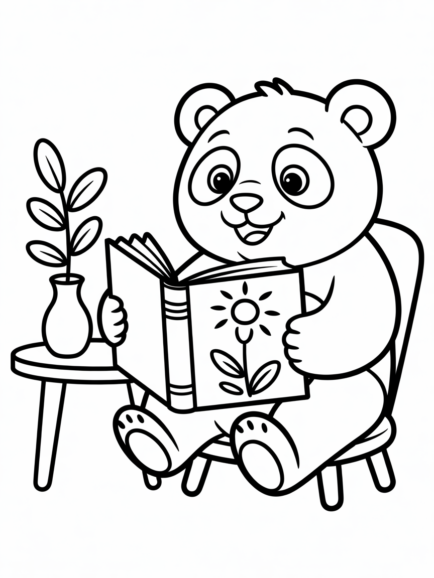 Panda reading book - Free Coloring Page