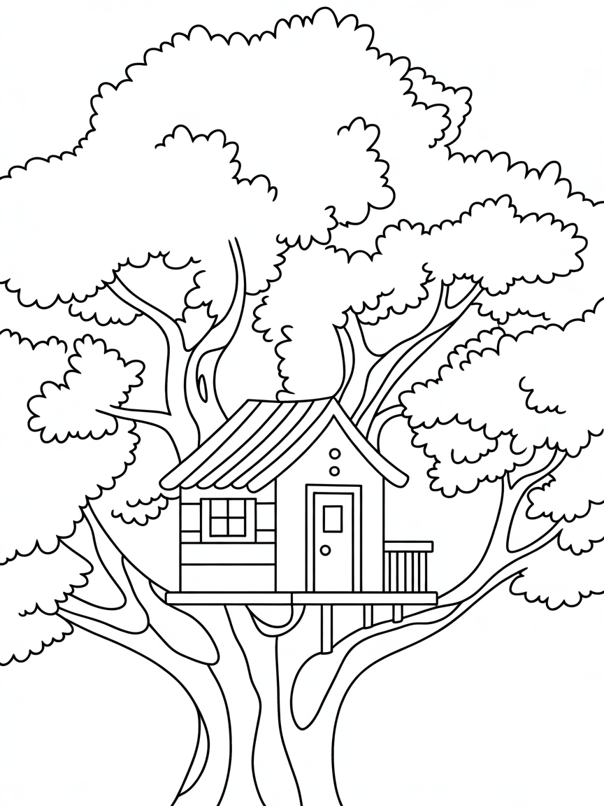 Tree house - Free Coloring Page