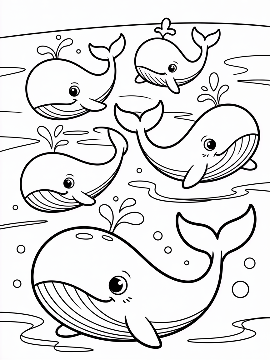 Celestial whales - Free Coloring Page