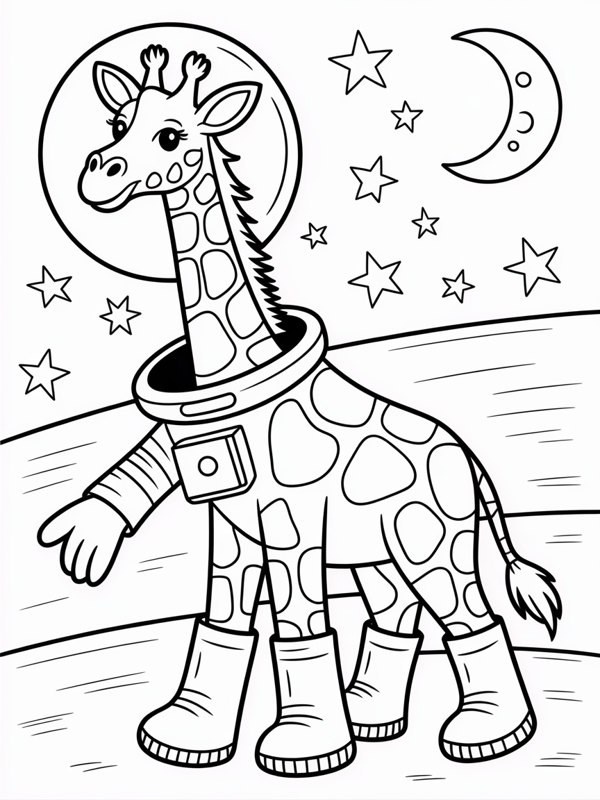 Giraffe wearing space astronaut suit - Free Coloring Page