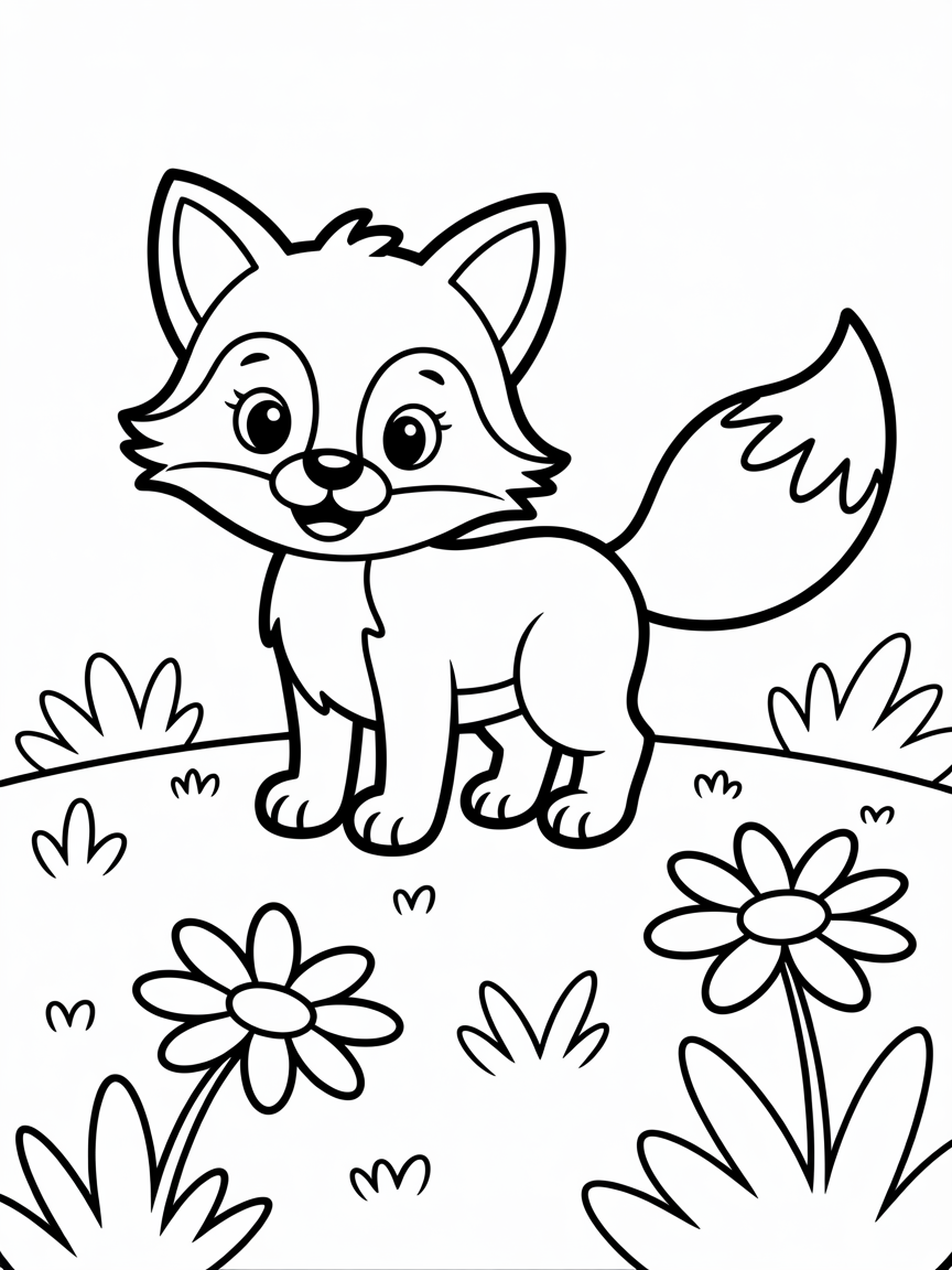 Fox in a field - Free Coloring Page