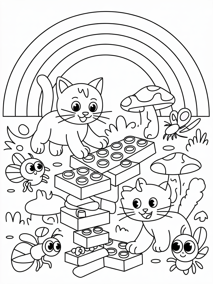 Cats, fungus, Lego, insects, rainbows, bluey - Free Coloring Page