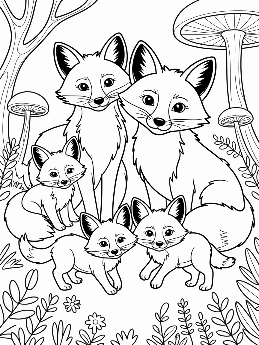 Ffamily of foxes - Free Coloring Page