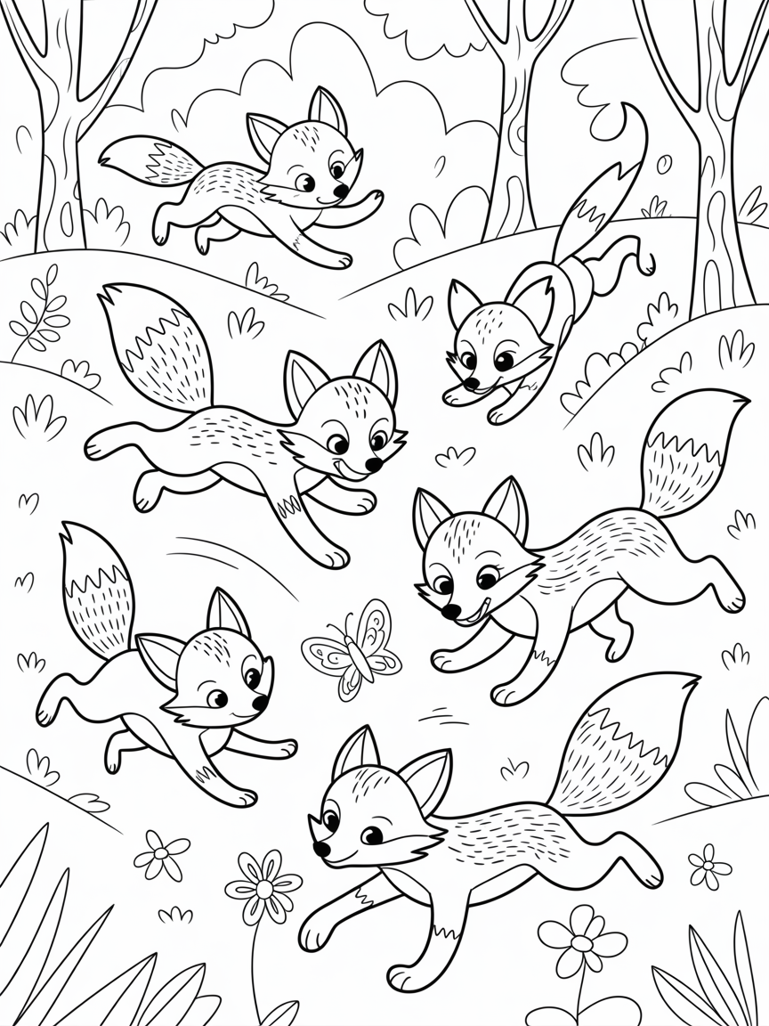 Running foxes - Free Coloring Page