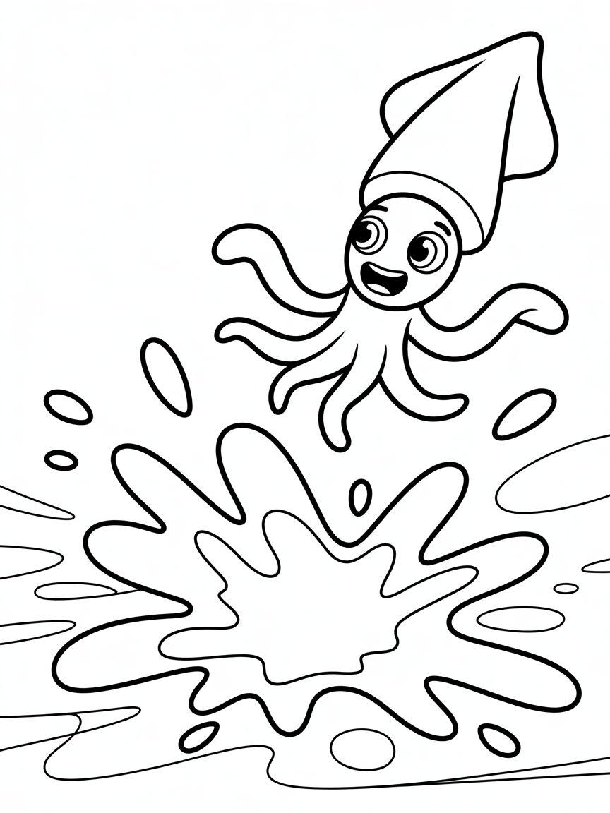 A squid jumping through paint - Free Coloring Page