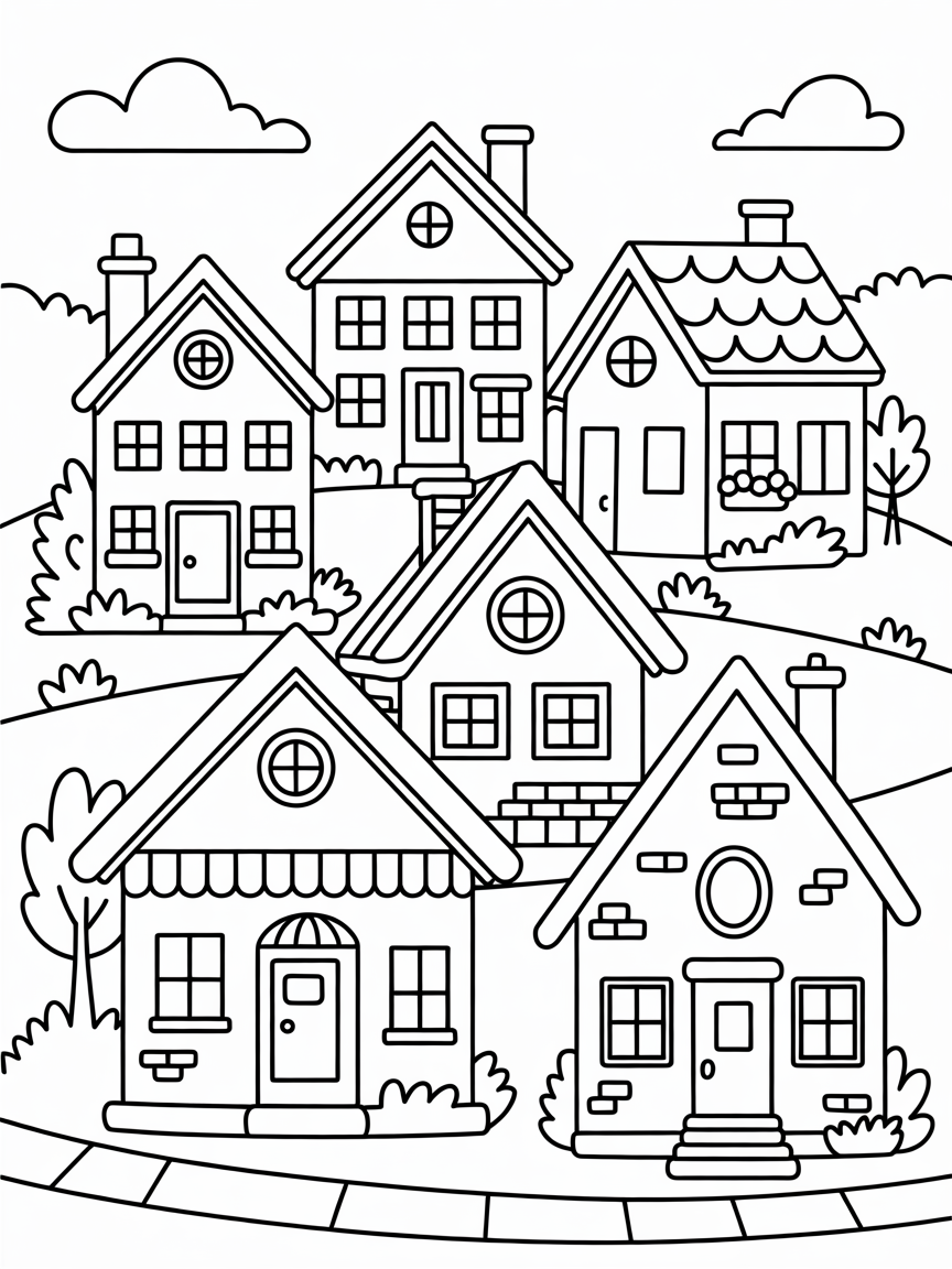 Houses - Free Coloring Page
