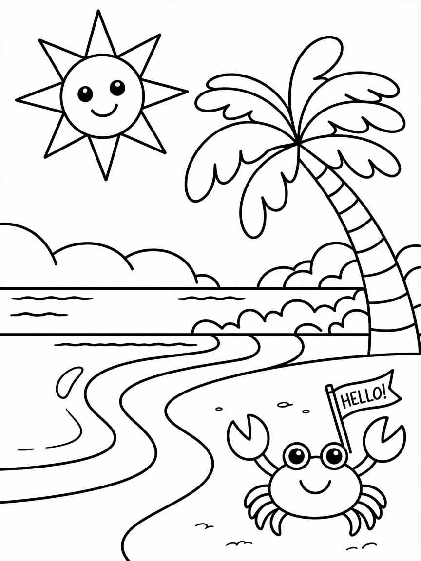 an aesthetic beachy colouring page - Free Coloring Page