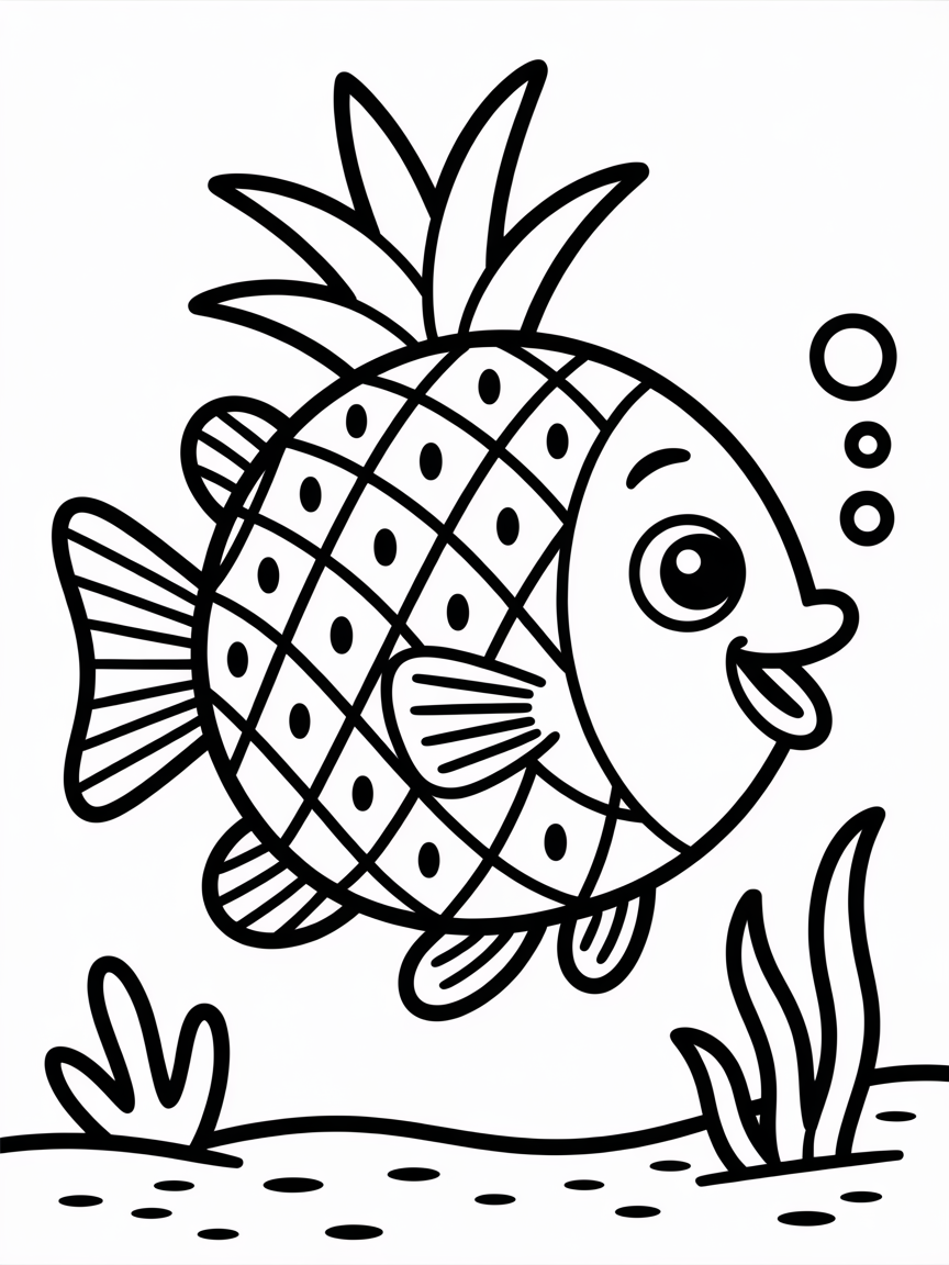 pineapple fish - Free Coloring Page