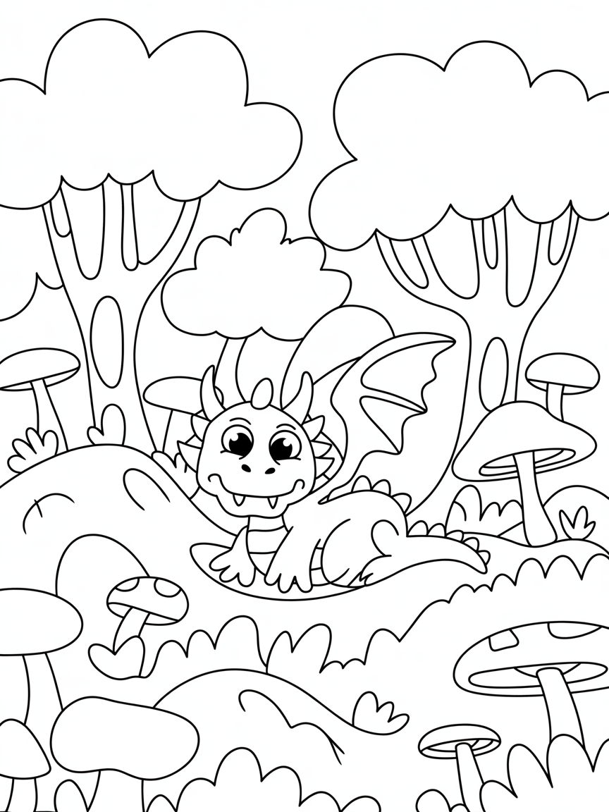 Dragon woodlands - Free Coloring Page