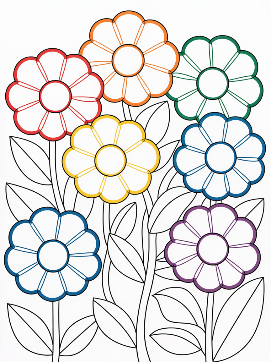rainbow flowers - Free Coloring Page