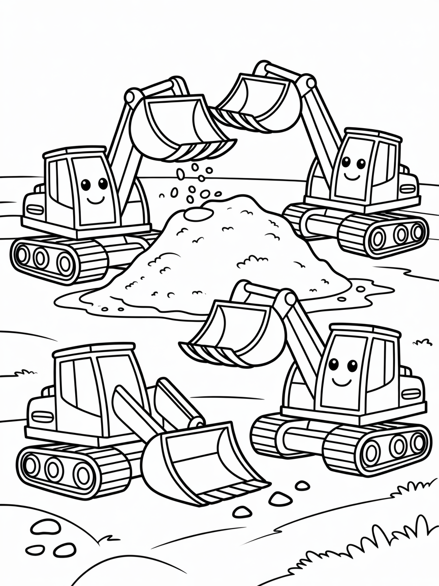 Diggers - Free Coloring Page