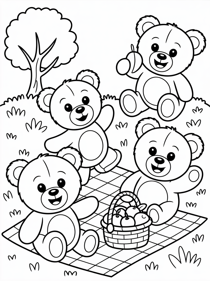Teddy bears picnic. Nostalgic feel - Free Coloring Page