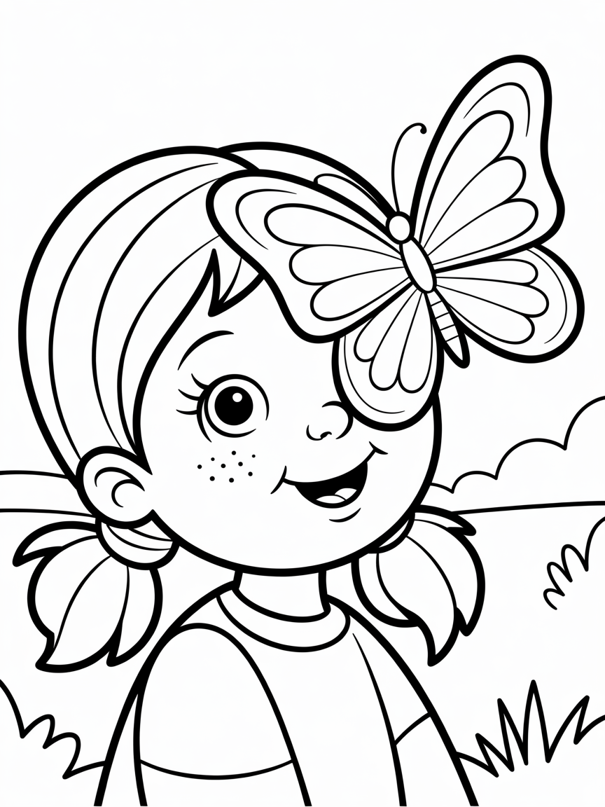 Butterfly on a girl nose - Free Coloring Page