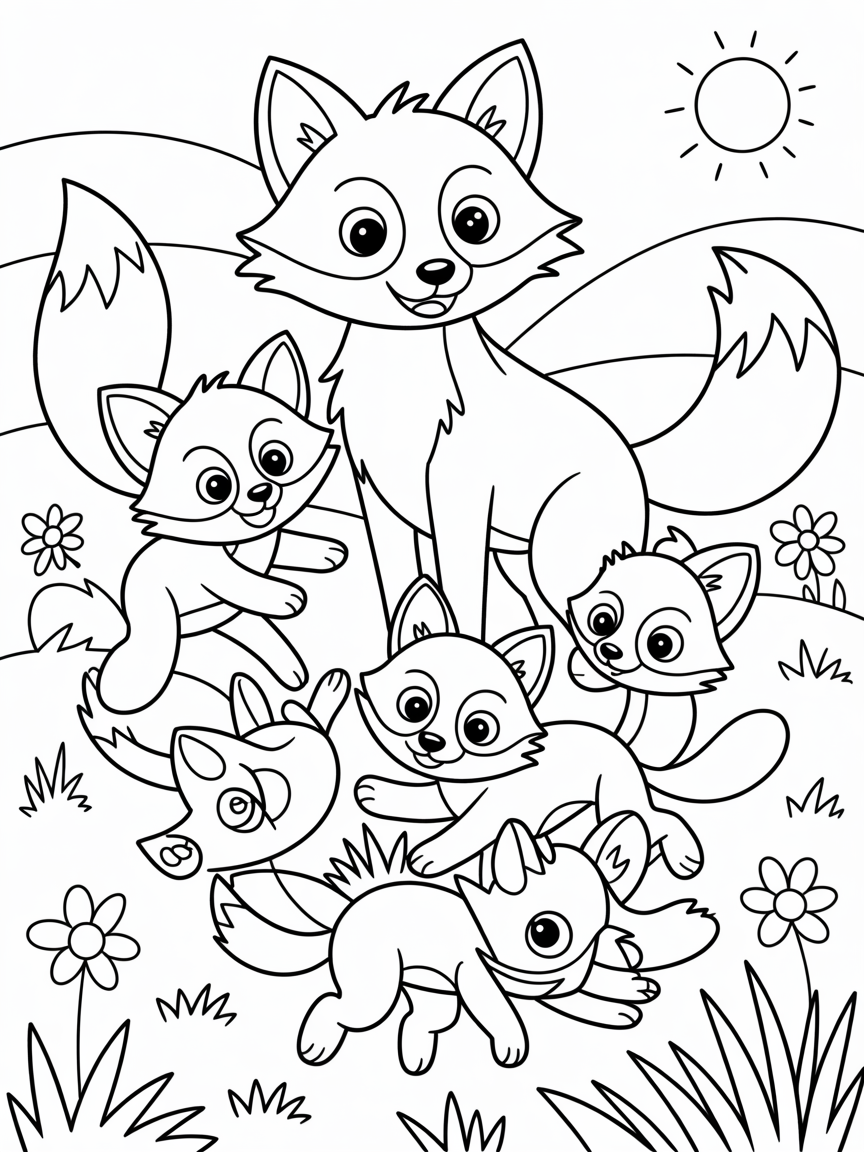 Fox family - Free Coloring Page