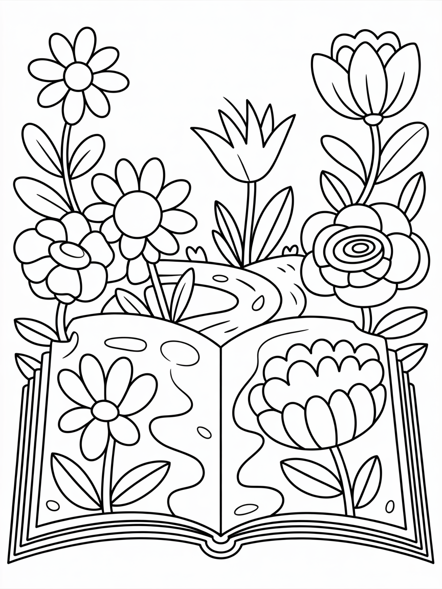 coloring book with flowers and enhanted design on it in black and white - Free Coloring Page