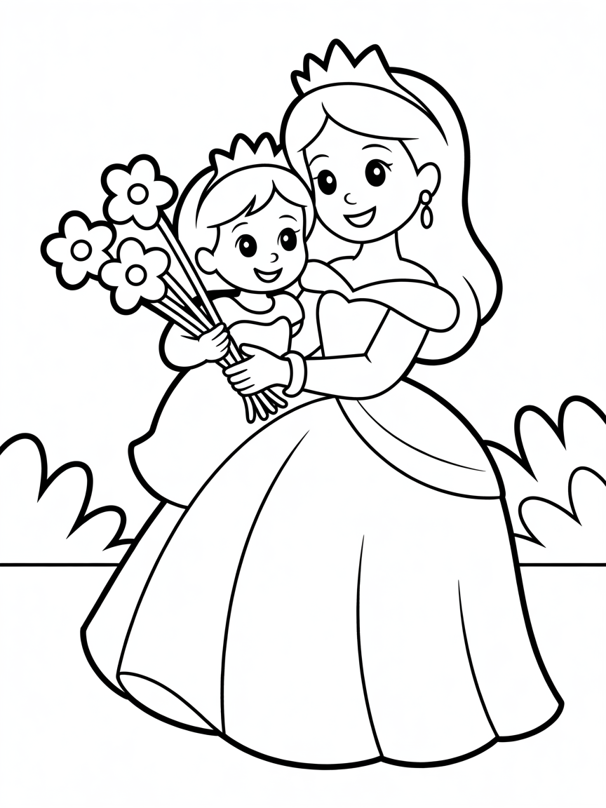 Mother and daughter princess - Free Coloring Page