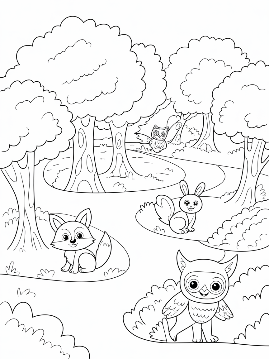 Enchanted wood - Free Coloring Page