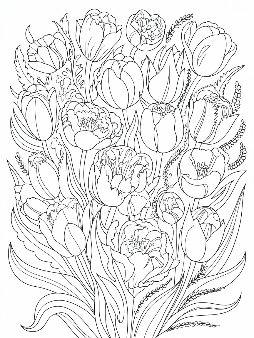 Tulip flowers - Free Coloring Page