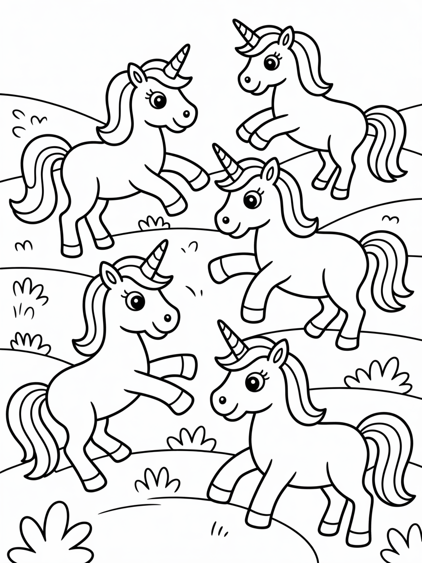 Magical rainbow unicorns for Kora - Free Coloring Page