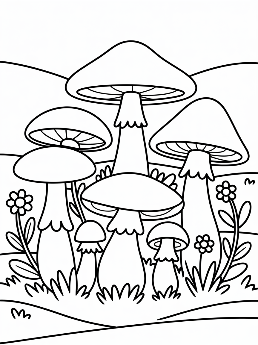 Mushrooms garden - Free Coloring Page