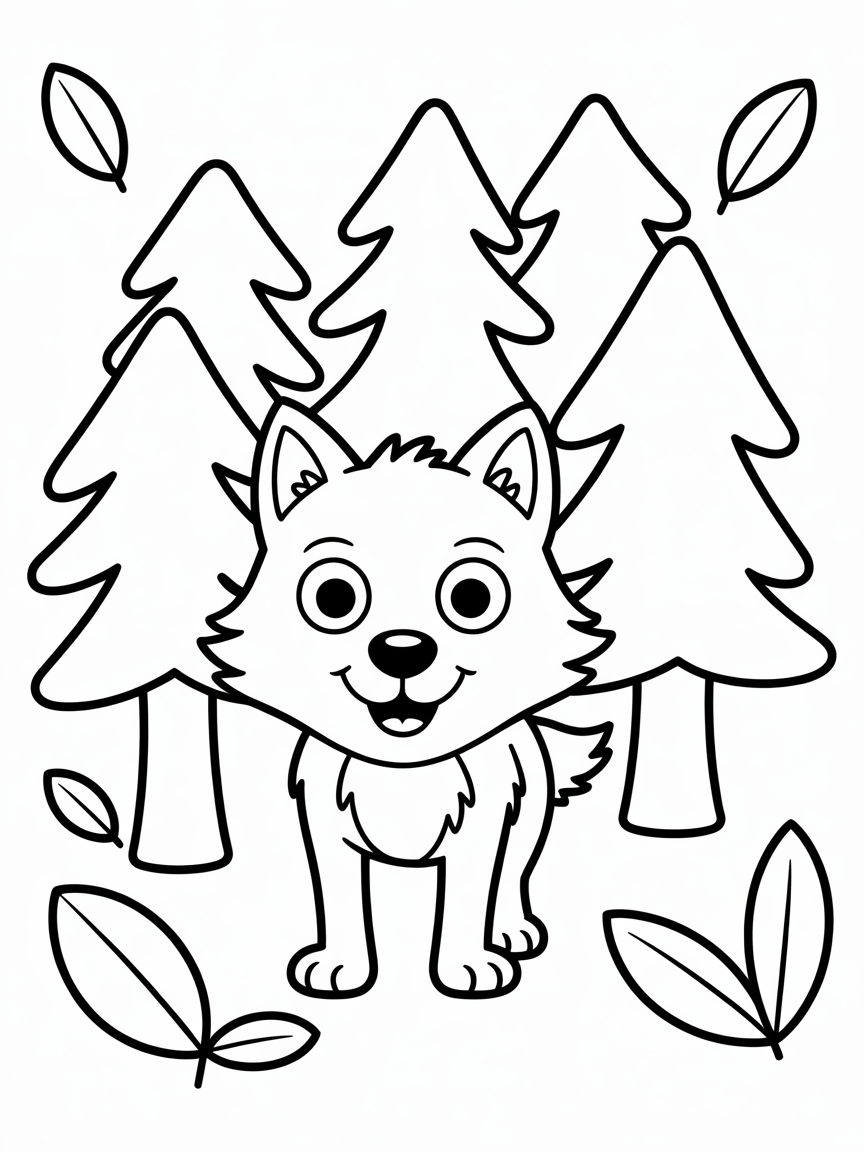 Wolf in trees - Free Coloring Page