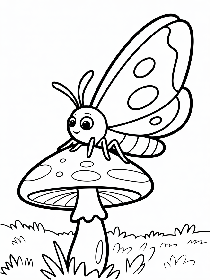 Moth and toadstool - Free Coloring Page