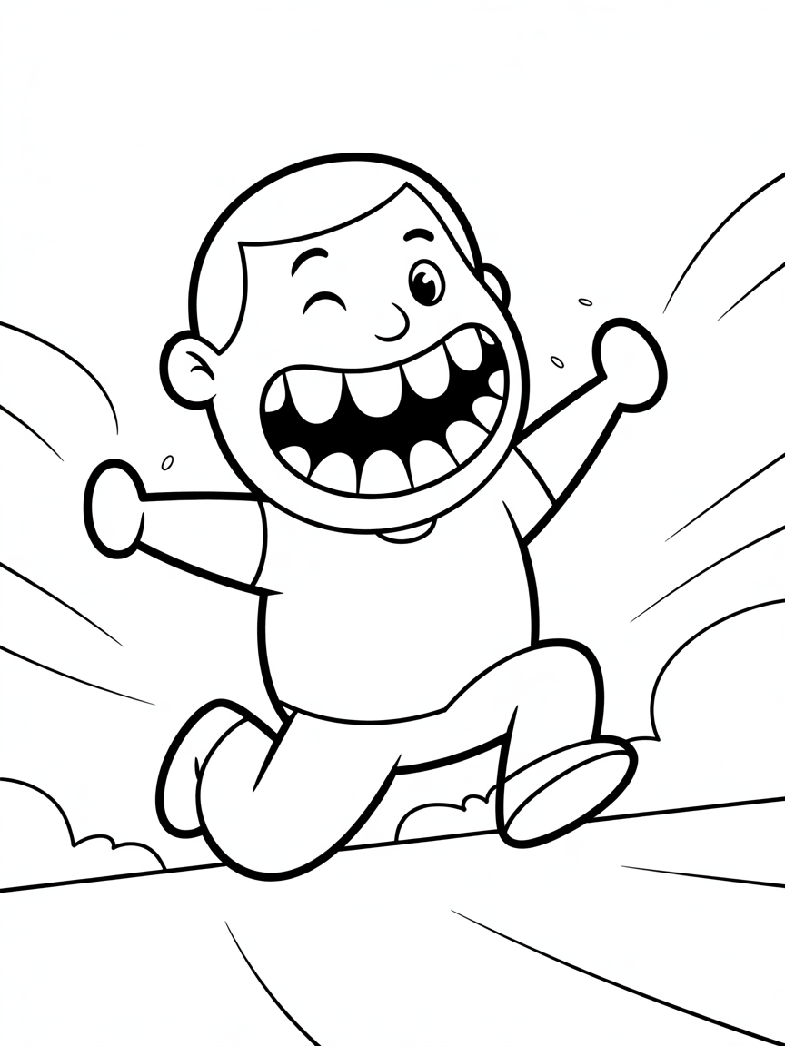 Winking jumping man with sparkly teeth - Free Coloring Page