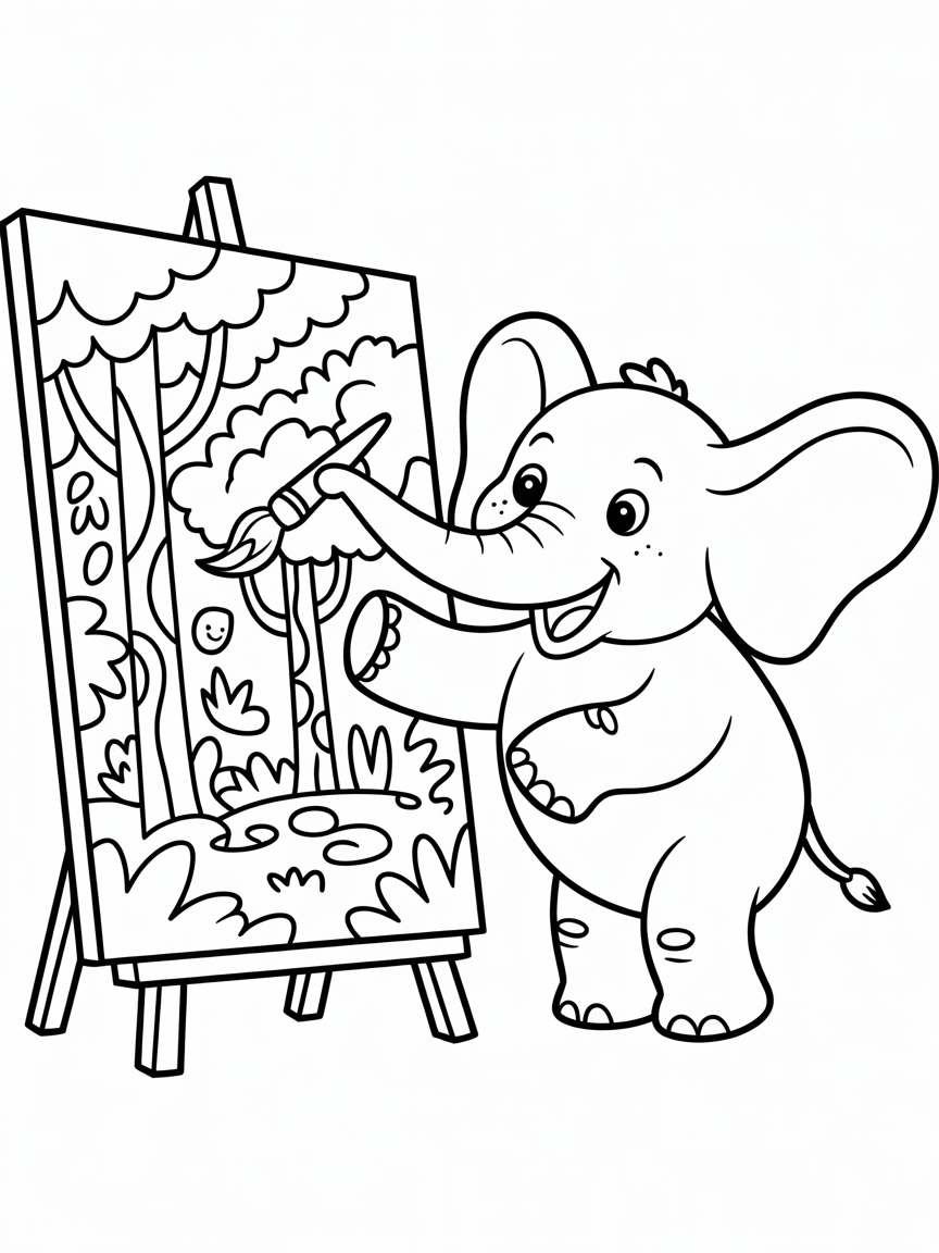 Elephant painting rainforest on canvas - Free Coloring Page