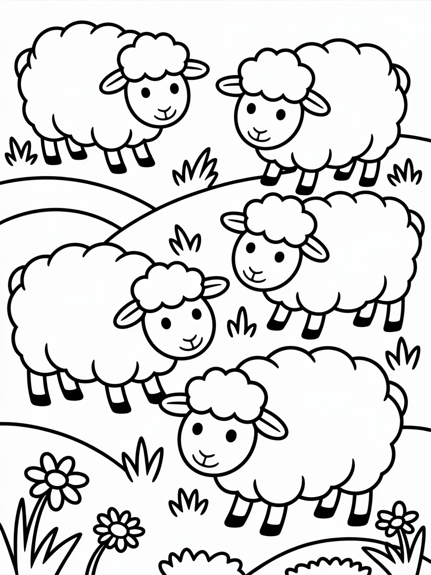 Ovejas en un prado - Free Coloring Page