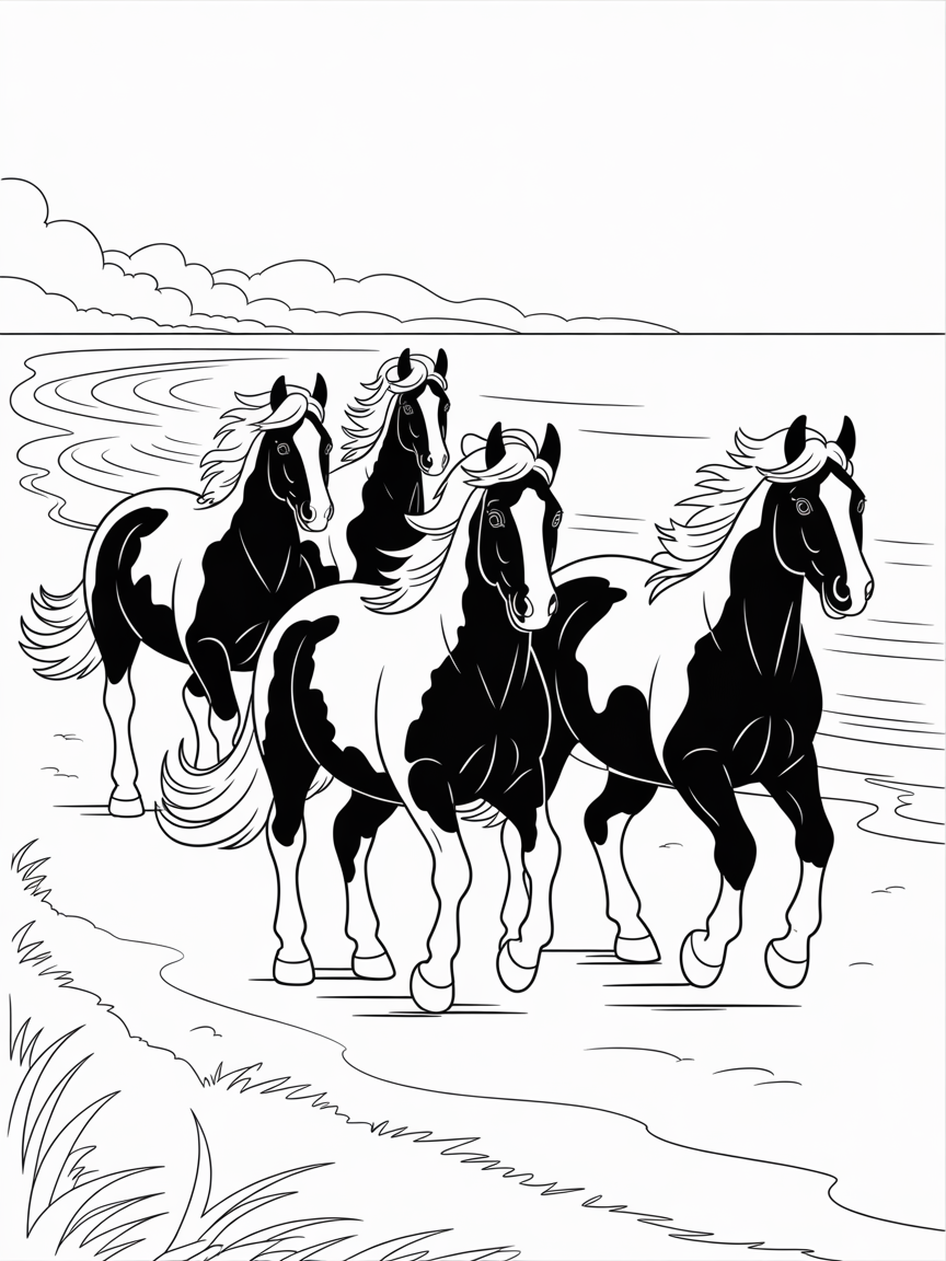 I heard of wild Friesians running on a beach - Free Coloring Page