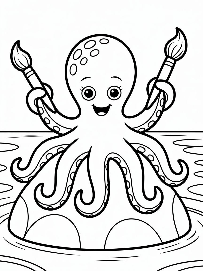 Friendly octopus painting ocean murals - Free Coloring Page