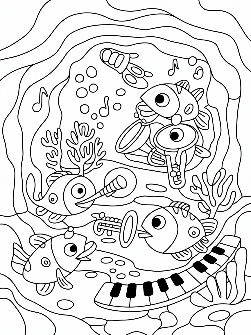 Musical underwater cave - Free Coloring Page