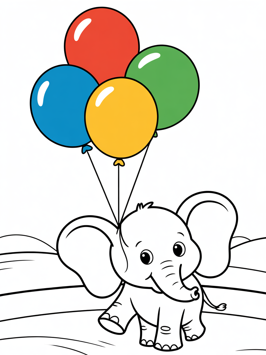 Elephant juggling colorful balloons - Free Coloring Page