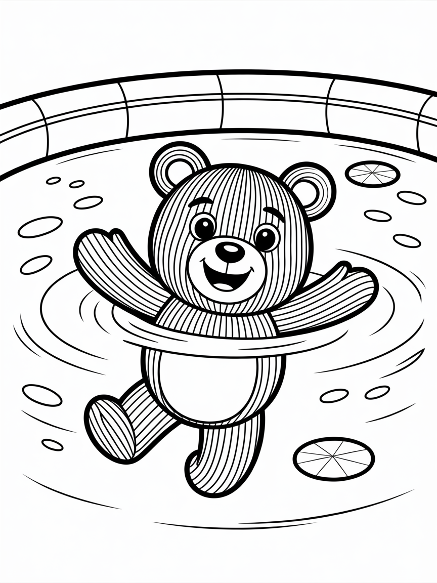Knitted bear swimming - Free Coloring Page